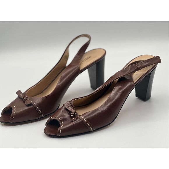 Amalfi Women's Pep Toes Block Heels Leather Sling Back Pumps Brown Size 9.5 - Picture 3 of 6